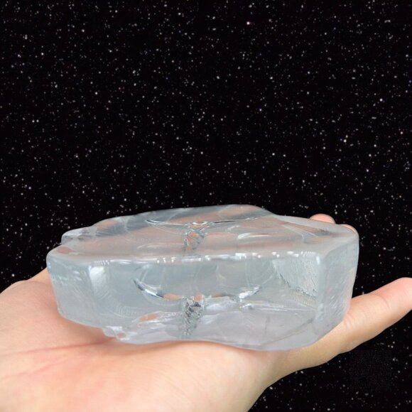 Clear Frosted Feather Shaped Glass Paperweight With Angel In The Middle Thick - Picture 5 of 11